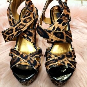 PRE-LOVED MATERIAL GIRL OPEN TOE ANIMAL PRINT GLITTER PLATFORM SHOES-6.5